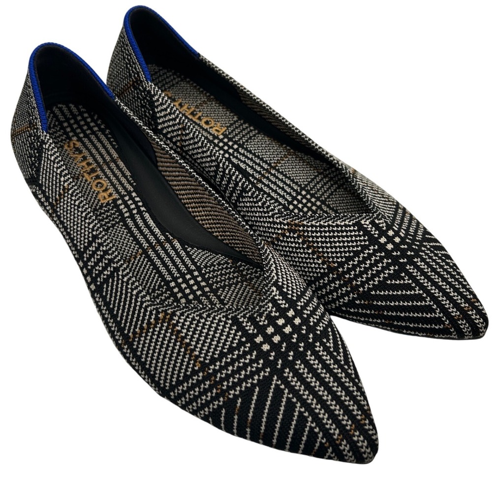Rothys The Point Glen Plaid Black White Brown‎ Pointed Toe Flats Shoes Retired